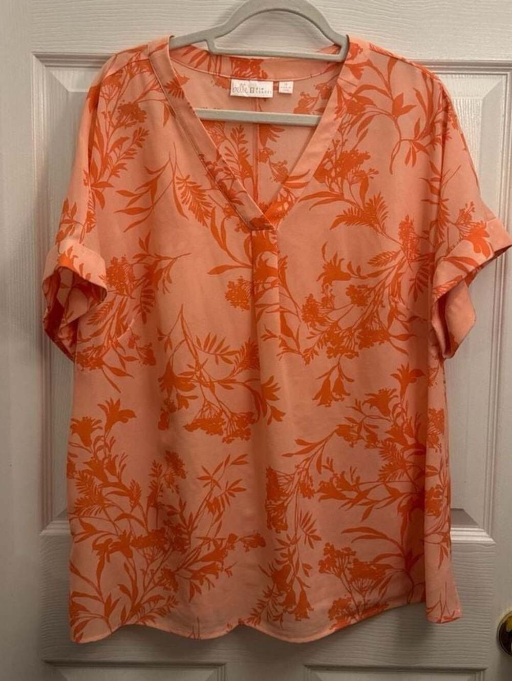 Belle by Kim Gravel Peach Floral Kimono Sleeve V-Neck Blouse Size 1X